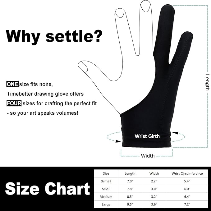 Drawing Glove, Artist Glove for Drawing Tablet iPad, Digital Art Palm Rejection Glove, Good for Left and Right Hand – L, 2 Pack