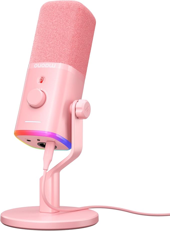 MAONO Dynamic Gaming Microphone: USB XLR Dynamic Computer Microphone with Software-RGB PC Mic for Gamer-Podcast Mic for Streaming Recording Studio YouTube Content Creation Online Chat PD100X (Pink)