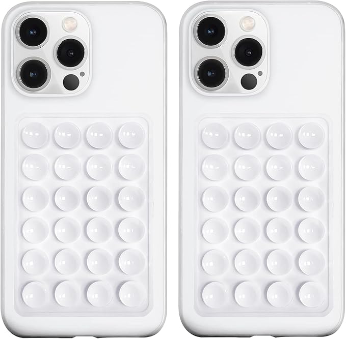 2 Pack Silicone Suction Phone Case Mount, Silicon Adhesive Phone Grip for Smartphones, Hands-Free Mirror Shower Phone Holder for Selfies, Tiktok Videos (White)