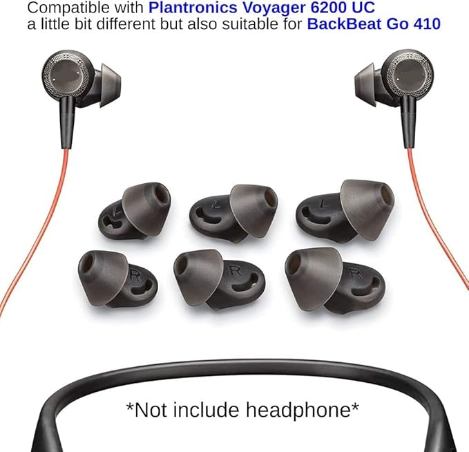 Voyager 6200 UC Eartips Replacement,in-Ear Gels Kit for Plantronics Backbeat Go 410 Headphone-3 Pair Large