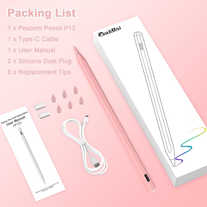 Pencil 2nd Generation for iPad 2018-2024 with Magnetic Wireless Charging Compatible with Apple iPad Pro 13”(M4)/12.9”/11”,iPad Air 6(M2)/5/4/3,iPad mini 7(A17 Pro)/6/5,iPad10/9/8/7/6 Pink
