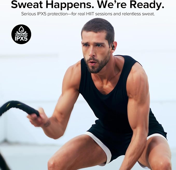 OCC Wireless Ear Hook Sport Earbuds, Bluetooth Headphones with Mic, IPX5 Waterproof, 80H Playtime, Deep Bass, Secure Fit for Running Gym Workout - Black