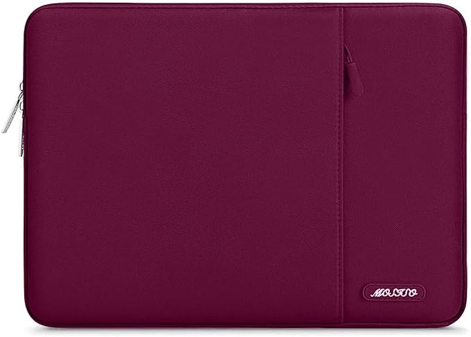 MOSISO Laptop Case 13.3 inch, 13-13.3 inch Laptop Sleeve Compatible with MacBook Air/Pro 13 / Pro 14, HP Dell ASUS Lenovo Notebook, Polyester Vertical Computer Sleeve Bag with Pocket, Wine Red