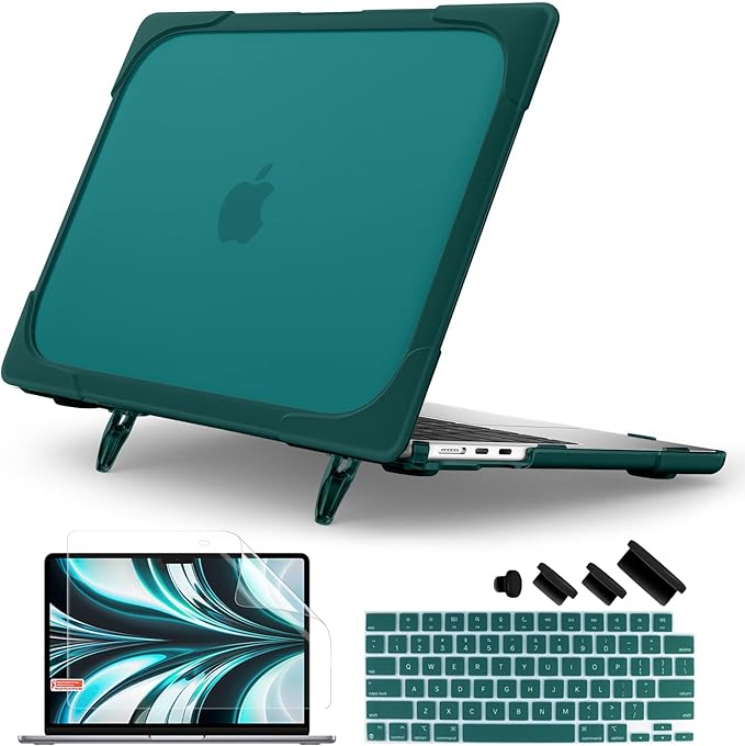Batianda for New MacBook Air 13.6 inch Case 2025 M4 2024 2022 Release Model A3240 A2681(M2) A3113(M3), Heavy Duty Shockproof Protective Hard Shell with Fold Kickstand & Keyboard Cover, Teal