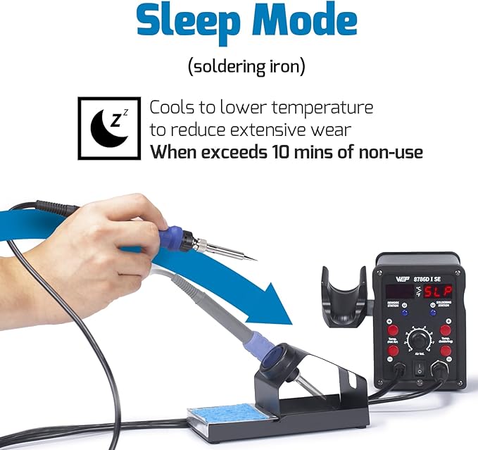 WEP 8786D-I SE Hot Air Soldering Iron Station Kit 2-IN-1 for Rework, Desoldering with Lead-Free Solder Wire, 5 Soldering Tips, 3 Hot Air Nozzles,Tweezers, Desoldering Pump