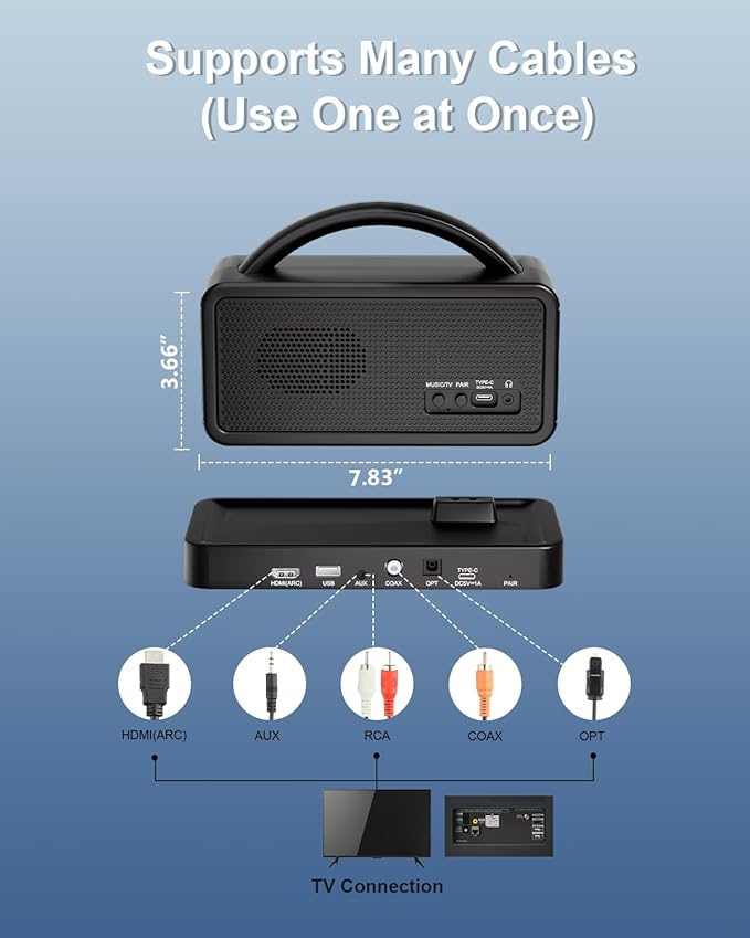 Wireless TV Speaker, Portable TV Audio Amplifier with Voice Clarifying Mode, Home TV Speakers with AUX/Optical/HDMI Input, 20-Hour Playback, Easy Plug & Play