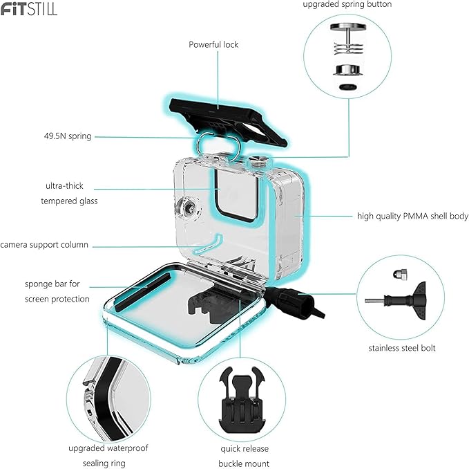 FitStill 148FT/45M Underwater Waterproof Protective Case Shell Compatible for Go Pro Hero 2018/7/6/5 Black, Monopod Floating Hand Grip Selfie Stick for Hero7 Hero6 Hero5 Black Accessories Kit