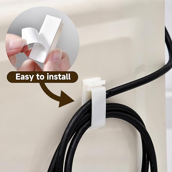 50 pcs 50 PCS Self Adhesive Cable Clips(L), Outdoor Light Clips, White Cord Wire Clips, 5.3 cm Nylon Cord Wall Finisher Wire Clamp for Home, Car, Office Desk Wire Management (White, L-50 PCS)