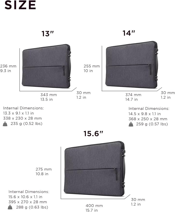 Lenovo Urban Laptop Sleeve 15.6 Inch for Laptop/ Notebook/Tablet Compatible with MacBook Air/Pro Water Resistant - Charcoal Grey