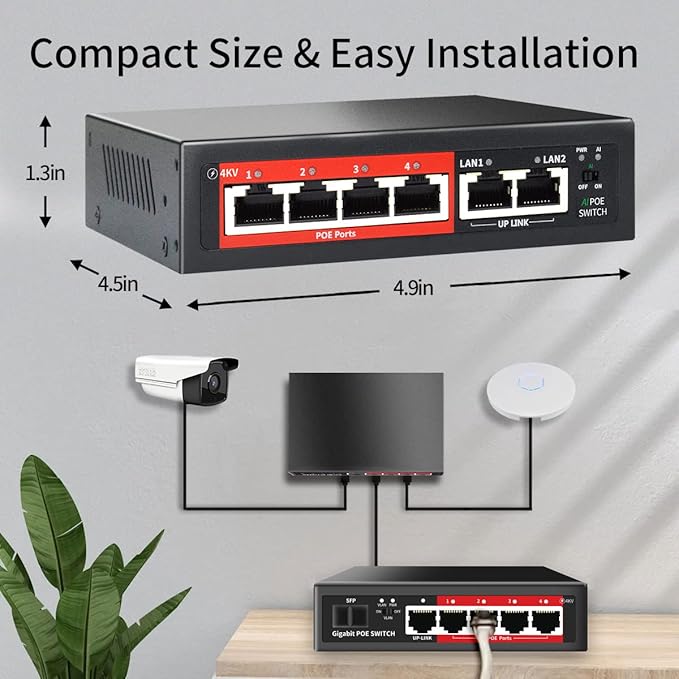 STEAMEMO 5-Port Managed Gigabit Switch with Web Management | VLAN, QoS, Plug & Play | Metal Smart Switch for Home/Office | Desktop/Wall-Mountable