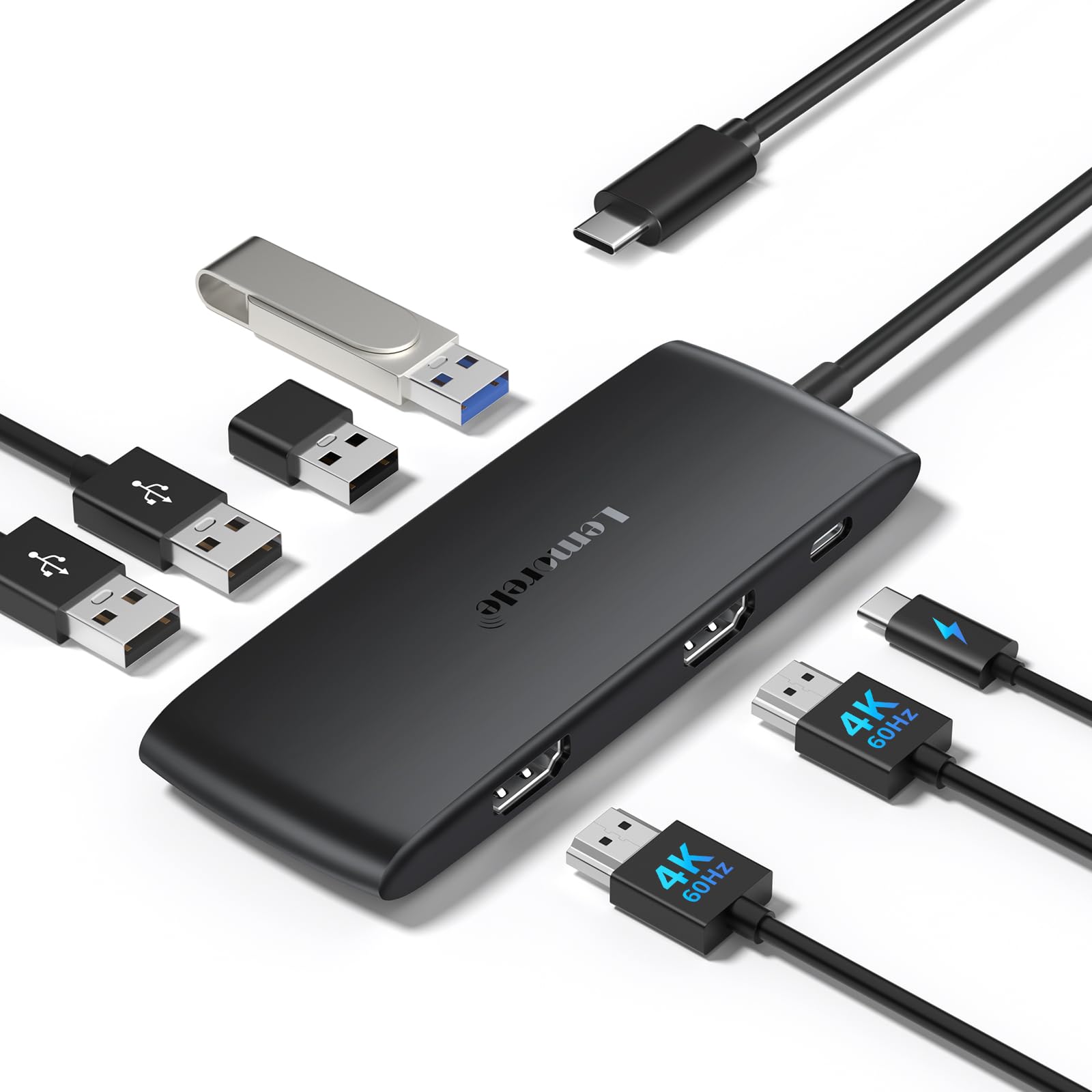 Lemorele Docking Station Dual Monitor 4K 60Hz, 7 in 1 USB C Dongle Multiport Hub Adapter w/2 HDMI + 1 USB 3.0+ 3 USB 2.0+ 1 PD 100W, for MacBook/Dell/HP/Lenovo ThinkPad Type-C Laptop