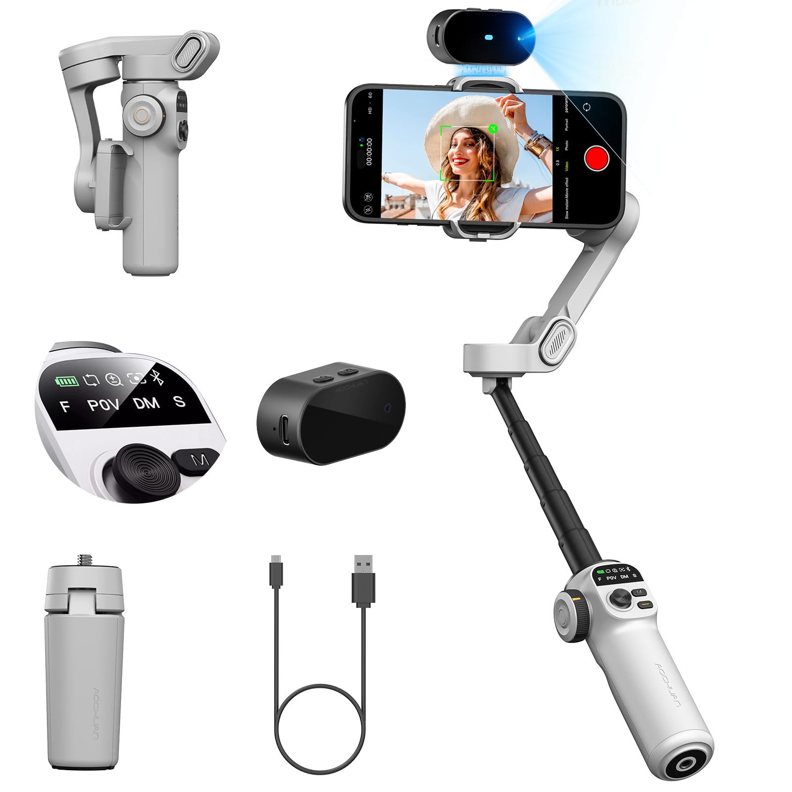 AOCHUAN Gimbal Stabilizer for Smartphone,NO APP Tracking,20CM Extension Rod,Face & Object Tracking stabilizer for iPhone & Android,3-Axis OLED Gimbal for Video Recording-AOCHUAN Smart X2AI Black