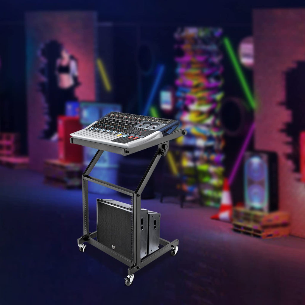 9U Professional DJ Stand Rack Mount DJ Mixer Stand Adjustable Stage Cart w/Wheel for Music Party Show Music Studios Performance Stages Concert Venues