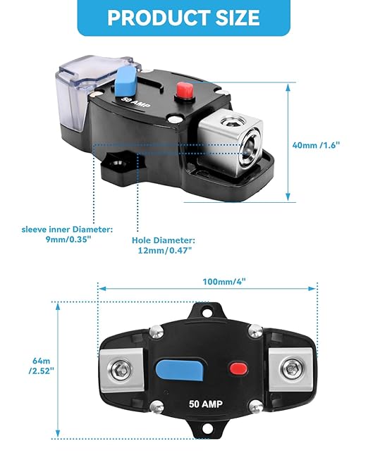 100 Amp Circuit Breaker 12-48 Volt DC 100A Self Recovery Resettable High Amp Circuit Breaker with Manual Reset Button for Automotive RV Marine Boat Car Audio and Amps Protection