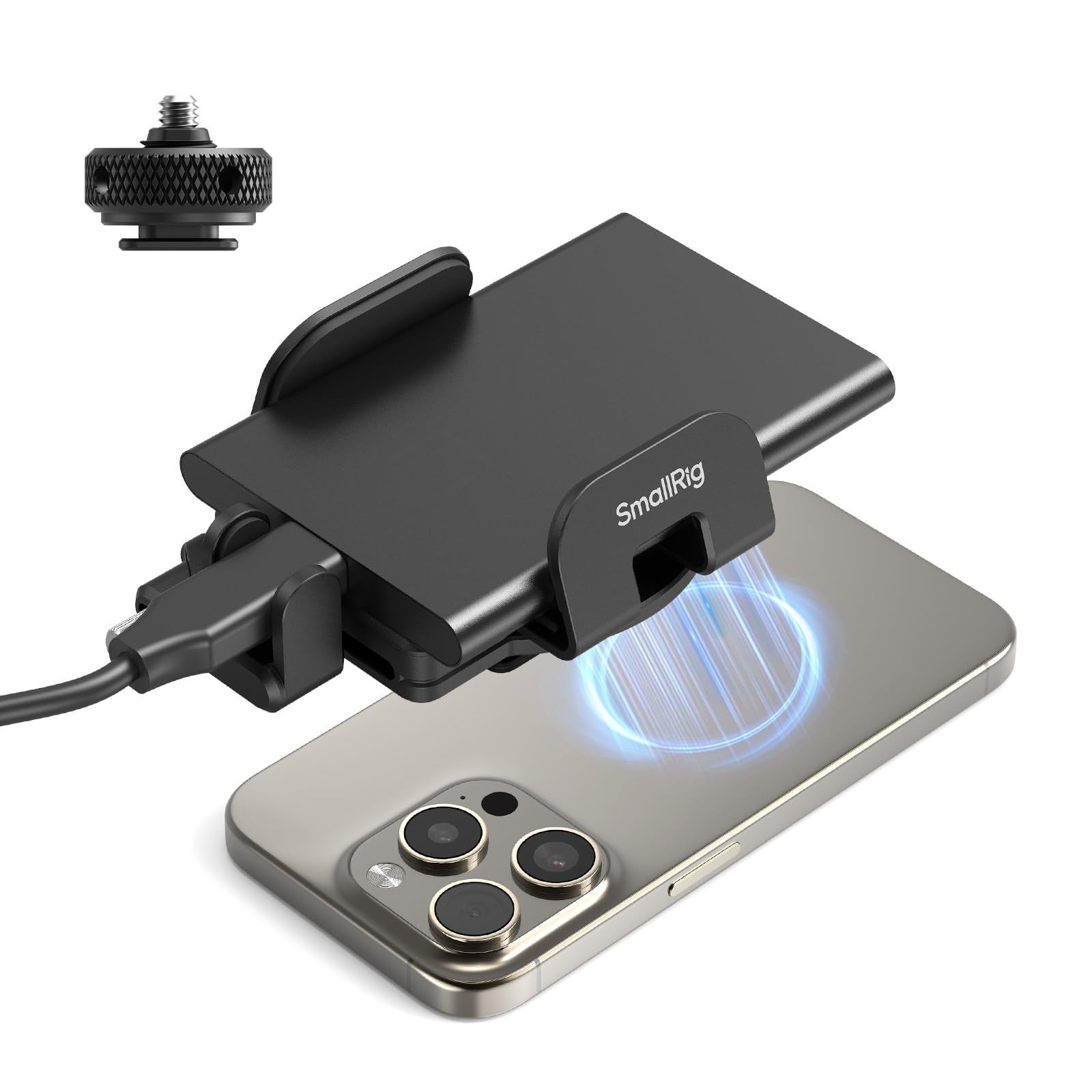 SMALLRIG Universal SSD Holder for MagSafe, SSD Mount Bracket for Samsung T5 T7 SSD, for SanDisk SSD,for iPhone 17/16/15/14, for Camera Cage, with Cold Shoe & Cable Clamp, 40-60mm Wide Clamping - 5196