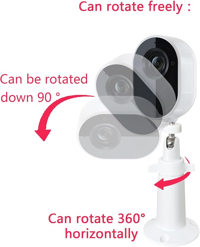 Adjustable Metal Wall Mount Compatible with Arlo, Arlo Pro 2/3/4/5/Ultra/Ultra 2, Ring Stick Up Cam, Ring Indoor Cam(1st Gen), Wyze Cam V3, 360 Degree Adjustable Screwless Bracket (2-Pack White)