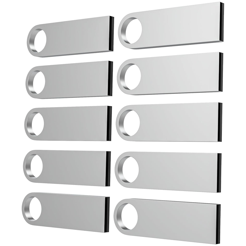 ABLAZE 8GB Flash Drive 10 Pack, Metal USB 2.0 Thumb Drives with Keychains USB Sticks Pendrives (Sliver)