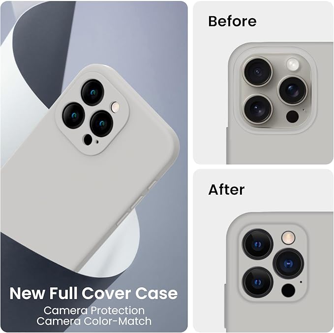 FireNova Designed for iPhone 15 Pro Max Case, Silicone Upgraded [Camera Protection] Phone Case with [2 Screen Protectors], Soft Anti-Scratch Microfiber Lining Inside, 6.7 inch, Natural Titanium
