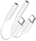 USB Type C to 3.5mm Female Headphone Jack Adapter 2 Pack, USB C to Aux Audio Dongle Cable Cord Compatible with iPhone 16 15 Series, S24/S23 Ultra, iPad Pro, MacBook, Pixel XL More Type-C Devices