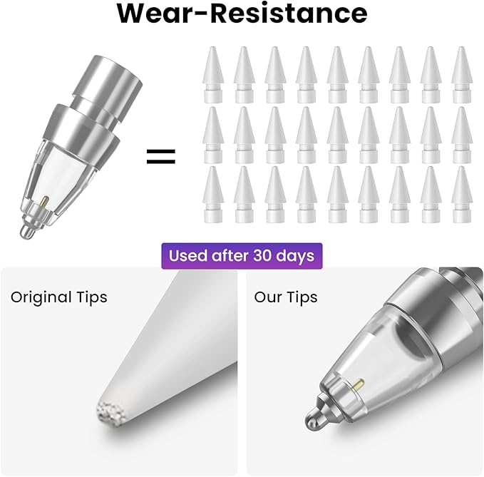 Delidigi 4 Packs Replacement Tips Compatible with Apple Pencil Pro/2nd Generation/1st Gen/USB-C, Metal Body Precise Control Pen Like iPencil Tips Nibs