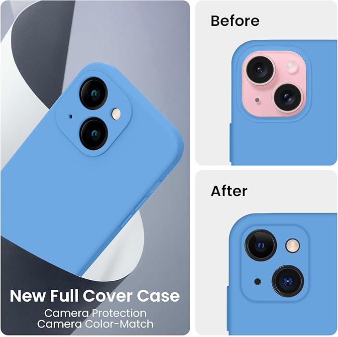 FireNova Designed for iPhone 15 Plus Case, Silicone [Camera Protection] Case with [2 Screen Protectors], Soft Anti-Scratch Microfiber Lining Inside, 6.7 inch, Blue