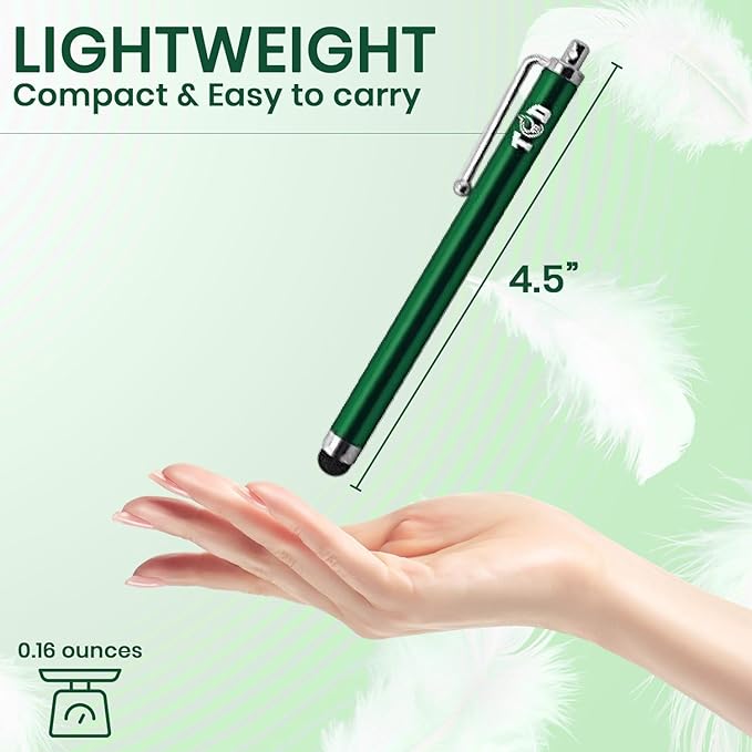 TCD 10-Pack Stylus Pen Set – Universal Capacitive Pen for iPad, iPhone, Tablet, Laptop – Premium Thick Rubber Tip Styluses for All Touchscreen Devices, Green