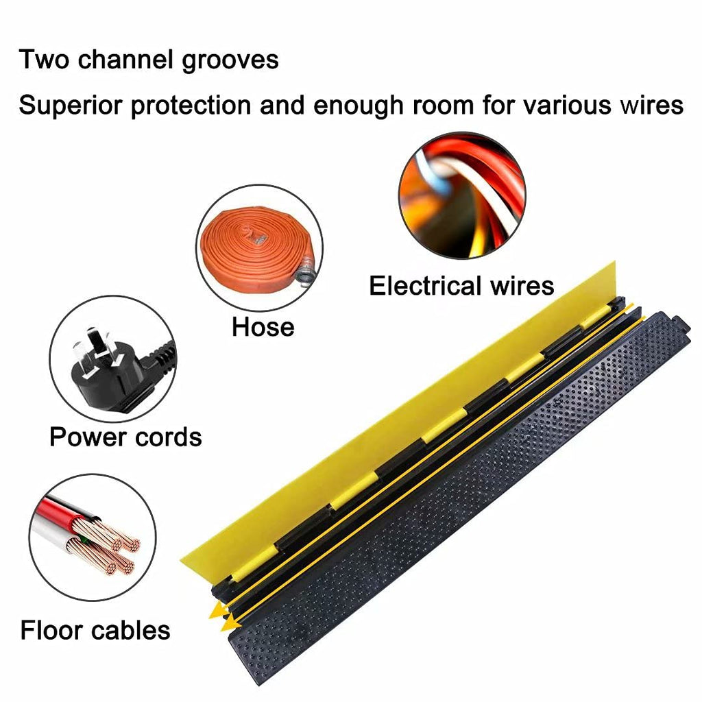 YONSHENG Rubber Cable Ramp Cord Cover Cable Protector Ramps Wire Hose Protective 2 Channel 22000Lbs Load Capacity Traffic Speed Bump for Asphalt Concrete Gravel Driveway Indoor Outdoor, 2 Pack