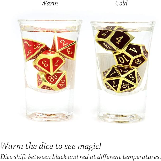 Haxtec Metal DND Dice Set Heat Sensitive Color Changing Metal Dice Polyhedral D&D Dice Compatible with Dungeons and Dragons RPG -Gold Black Red Shift