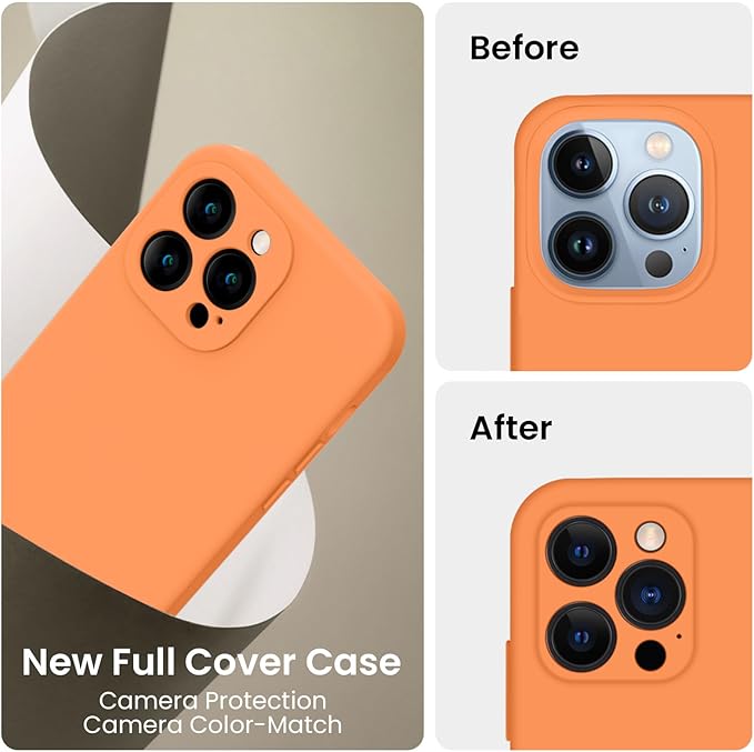 FireNova Designed for iPhone 13 Pro Max Case, Silicone [Camera Protection] Phone Case with [2 Screen Protectors], Soft Anti-Scratch Microfiber Lining Inside, 6.7 inch, Kumquat