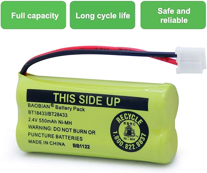 BT18433 BT28433 Cordless Phone Battery Compatible with AT&T/Lucent BT-18433 BT-184342 BT-28433 BT-284342 BT-6010 BT-8000 BT-8001 BT-8300 Empire CPH-515D CPH515D 2.4V 550mAh Ni-MH(Pack of 3)