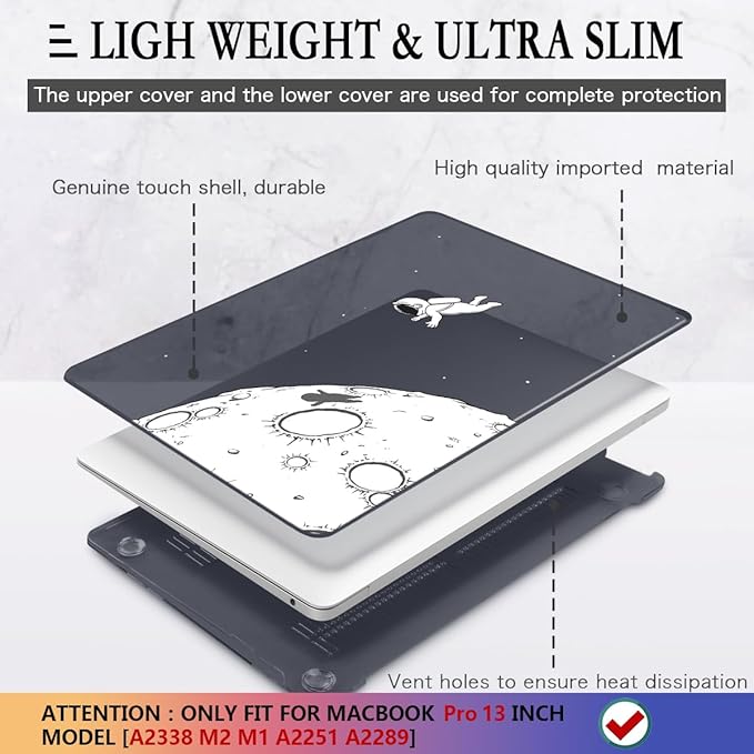 CISSOOK Black Astronaut Case Compatible with MacBook Pro 13 Inch 2020-2025 Release A2338 A2251 A2289, Plastic Hard Shell with Keyboard Cover for MacBook Pro 13 M2 M1 with Touch Bar