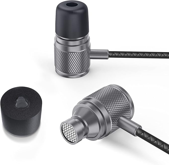 LUDOS Ultra Wired Earbuds in-Ear Headphones, 5 Years Warranty, Earphones with Microphone, Noise Isolating Ear Buds, Memory Foam for iPhone, Samsung, School Students, Kids, Women, Small Ears - Grey