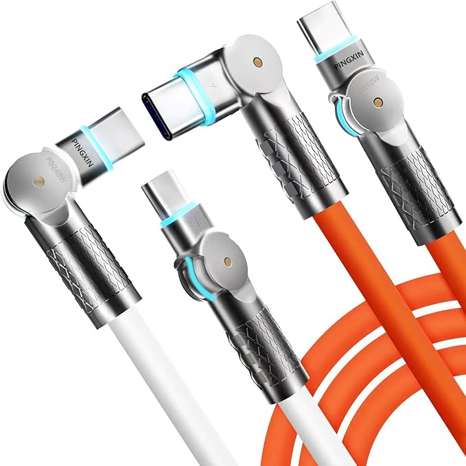 USB C to USB C Charger Cable 240W [2-Pack 6.6FT], Type C Fast Charging Cable， for MacBook Pro, iPad Pro Air, iPhone 16/16 Plus/16 Pro Max, Galaxy S23+/S23 Ultra, Orange+White