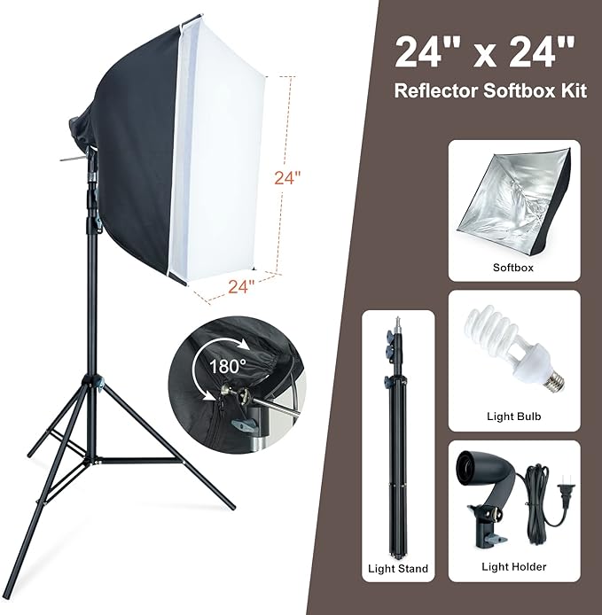 LINCO Lincostore Photo Video Studio Light Kit AM169 - Including 3 Color Backdrops (Black/White/Green) Background Screen