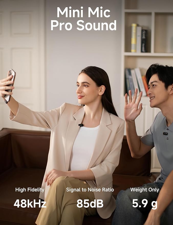 MAONO WAVE T1 Mini Wireless Lavalier Microphone for iPhone Android Tablet PC with Noise Cancellation, AI Voice Filter, 30H Used with Charging Case, USB-C/Lightning Plug for Video Recording Vlog TikTok
