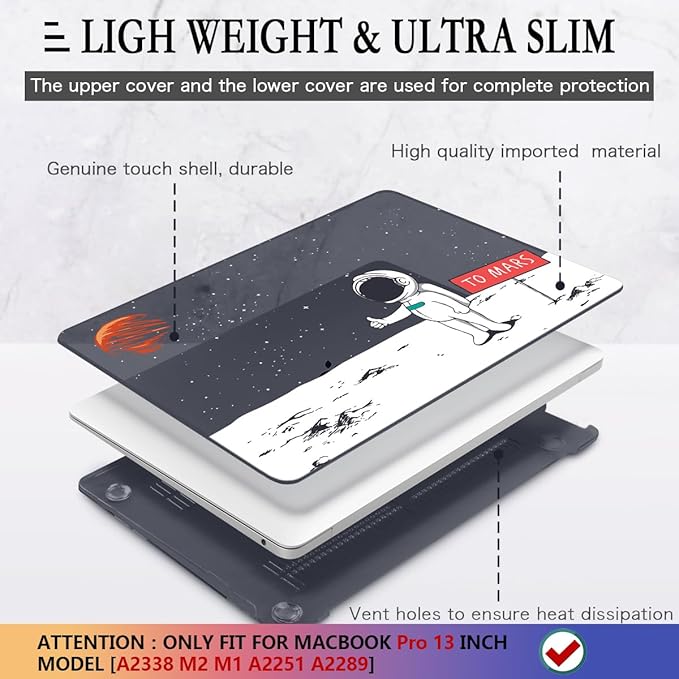 CISSOOK Compatible with MacBook Pro 13 inch Case 2025-2020 Release M2 Chip A2338 M1 A2251 A2289, Astronaut Hard Shell Case for MacBook Pro 13 Inch with Touch Bar, Space Themed Mars