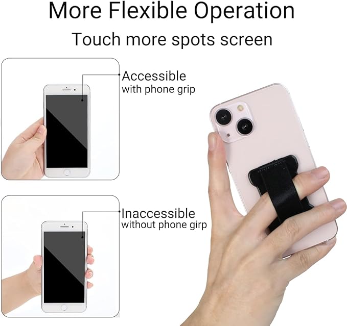Phone Grip Finger Strap Holder, Phone Gripper for Back of Phone Grip Phone Finger Holder Suitable for iPhone Samsung and Most Smartphones - 2Pack(PU Black)