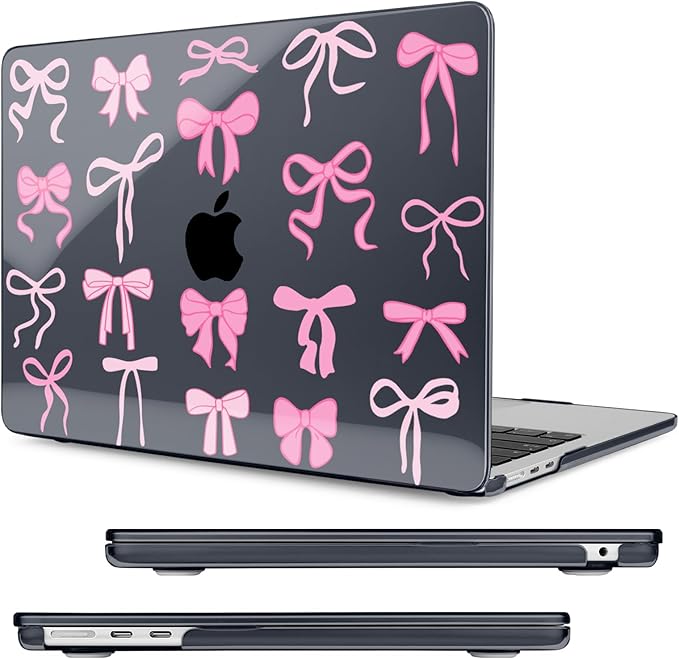 Compatible with MacBook Air 13.6 inch Case, M4 A3240/M3 A3113/M2 A2681 (Released 2025 to 2022), Hard Shell, Keyboard Cover, Screen Protector, Webcam Cover & Type-C Adapter, Black Bows