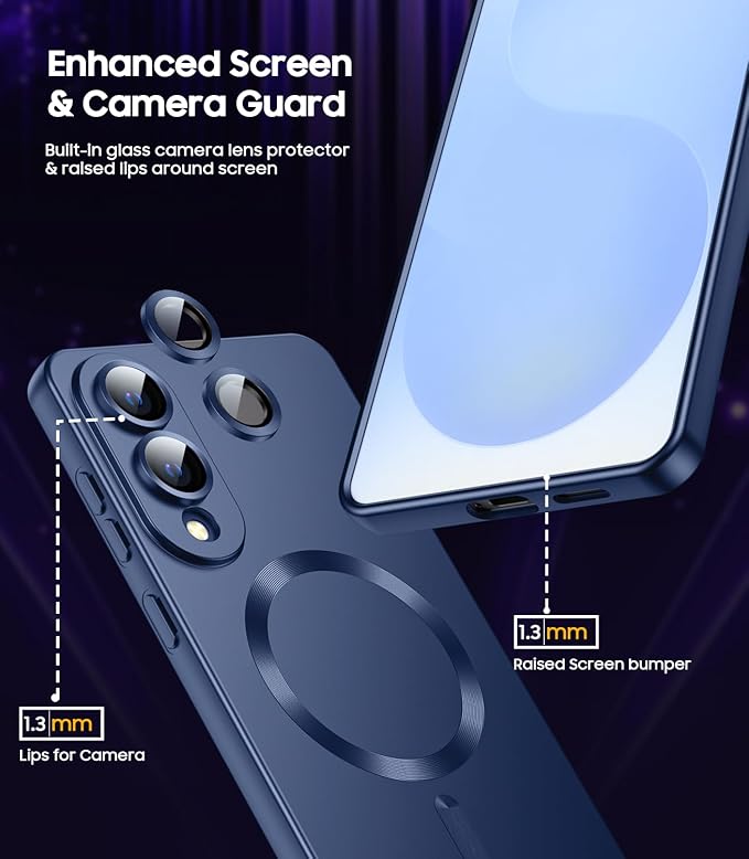 Magnetic for Samsung Galaxy S25 Edge Case [Compatible with MagSafe][Built-in Camera Lens Protector] Slim Soft Silicone Bumper Shockproof Metallic Luster Phone Case (Blue)