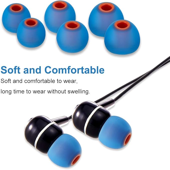Earbud Tips Soft Silicone Earbuds Replacement Tips Fit for in-Ear Headphones(Inner Hole from 3.8mm - 4.2mm Earphones) 9 Pairs S/M/L,Black/Orange