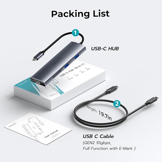 USB C to USBC Hub Dual/Triple Monitor, USBC Splitter 4K@30-60Hz with HDMI, 6 * 10Gbps, 100W PD, SD4.0, Full-Function Type C Port, Docking Station for Windows, Chromos Laptops, with USBC Video Cable