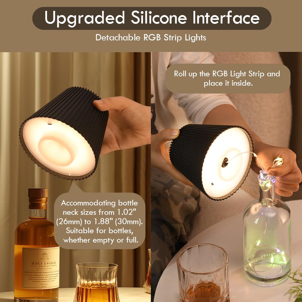 WILIT Wireless Bottle Lamp for Liquor Bottles, 3-Level Brightness LED Night Lights, Wine Lamp for Home Decor, Unique Table Lamp with RGB Lights, Rechargeable Bottle Lights for Bedroom, Black