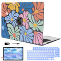 LCMOCICO Compatible with 2021 2020 2019 2018 MacBook Air 13 inch Case M1 A2337 A2179 A1932 Touch ID, Crystal Printed Pattern Plastic Hard Shell Case for Mac Air 13 M1 2021, Colorful Flowers Black