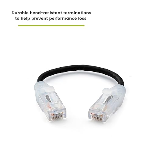TRUECABLE Cat6 Component Rated Patch Cable, Unshielded (U/UTP), 6in, Black, 28AWG Solid Copper, Snagless 10G High-Speed Ethernet Cable, PoE++ 4PPoE 100W, UL Listed, RoHS-3, 5 Pack