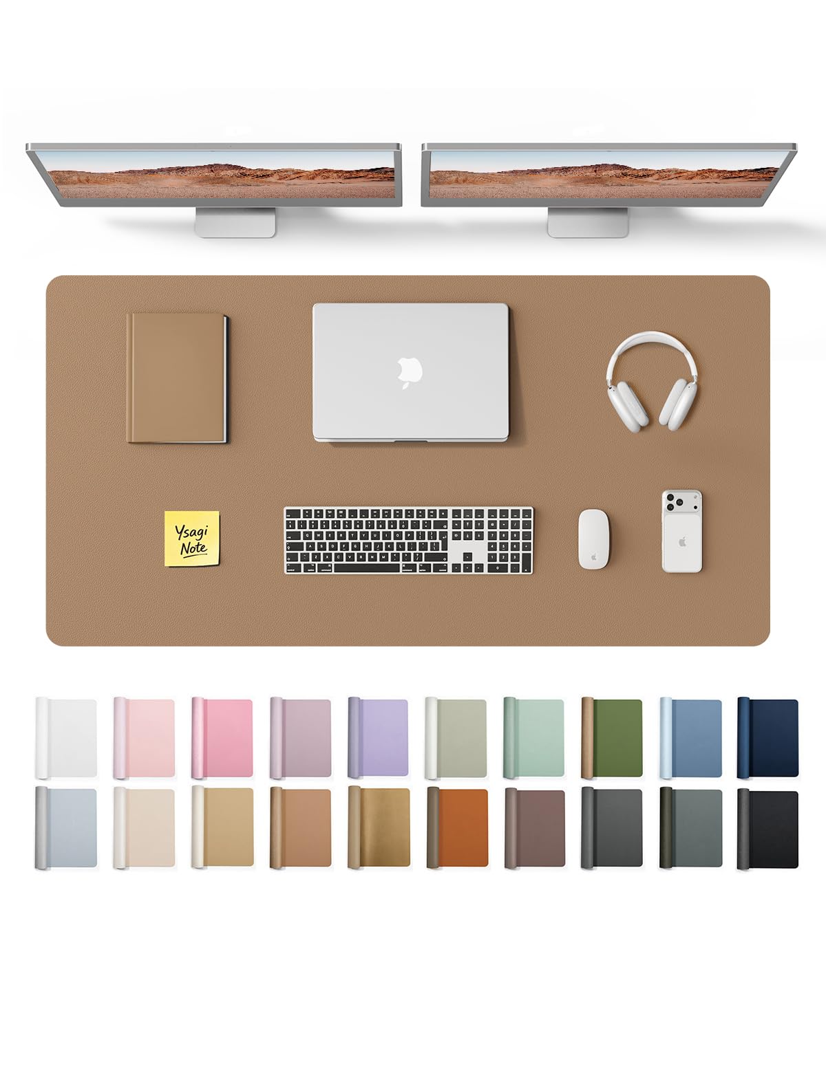 YSAGi Large Extended PU Leather Desk Pad Protector – Non-Slip Waterproof Desk Mat for Office & Home, Easy Clean Mouse Pad & Laptop Writing Blotter 35.4"x17" Black — 47.2" x 23.6"