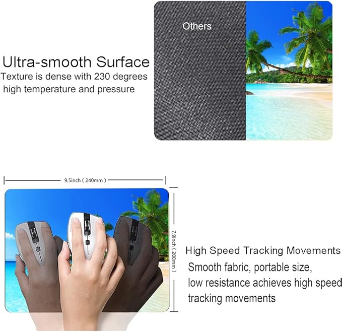 Mouse Pad, Square Beach Style Anti-Slip Rubber Mousepad for Gaming Office Laptop Computer PC Men Women Kids, Cute Custom Pattern, Beach