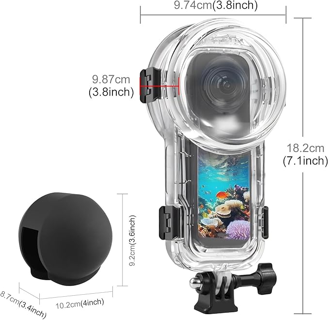 Invisible Dive Case for Insta360 X5, FotStdio Insta 360 X5 Waterproof Case 196ft Underwater Diving Housing Cover with Lens Guard Protective Sealed Shell Photography Housings Action Camera Accessories