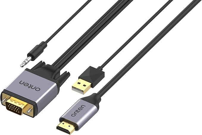 ONTEN VGA to HDMI Adapter VGA Male to HDMI Male Converter with 3.5mm Audio Jack(Input) for TV Stick, Raspberry Pi, Laptop, Monitor, Tablet, Digital Camera, Etc (3 m)