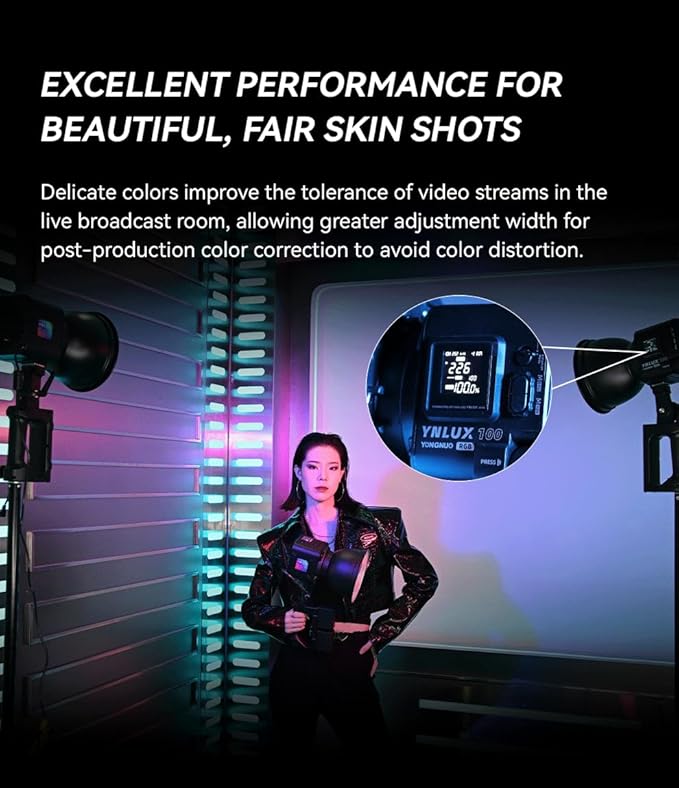 YONGNUO YNLUX100 RGB 120W LED Video Light Handheld Light with Bowens Mount 2700k-10000k Bi-Color tempreture and RGB 2.4G APP Remote Control for Studio Video, YouTube, Vlog, Live Stream, Filming, etc