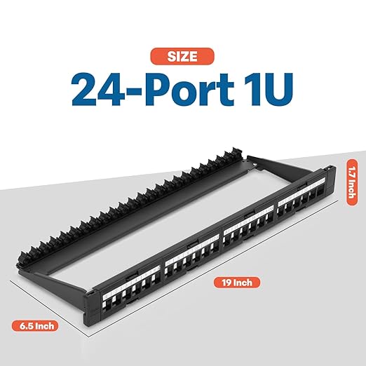 Everest 24 Port Keystone Patch Panel (4-Pack) - Removable 6-Port Panels - Use with Slim Profile Keystones ONLY (Wider Jacks May not fit Side by Side) - 8 Blank Keystone Jack Inserts Included